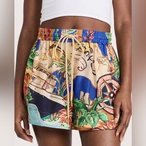Zimmermann Alight Nautical Map Drawstring Silk Shorts